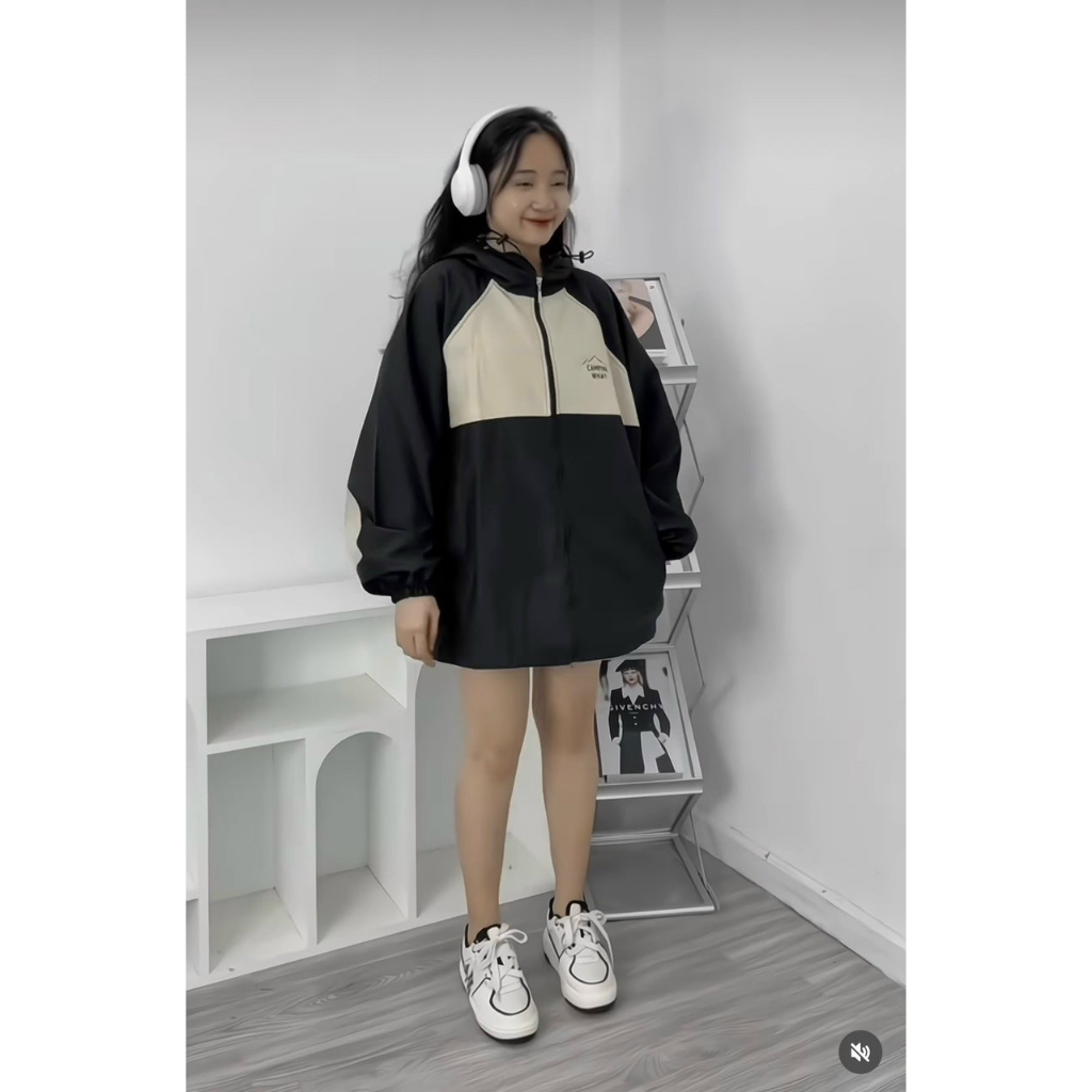 Áo Khoác Dù 2 lớp Nam Nữ Phối Màu Lo Go CAMPINH WHAT Phối Nón có Dây Rút