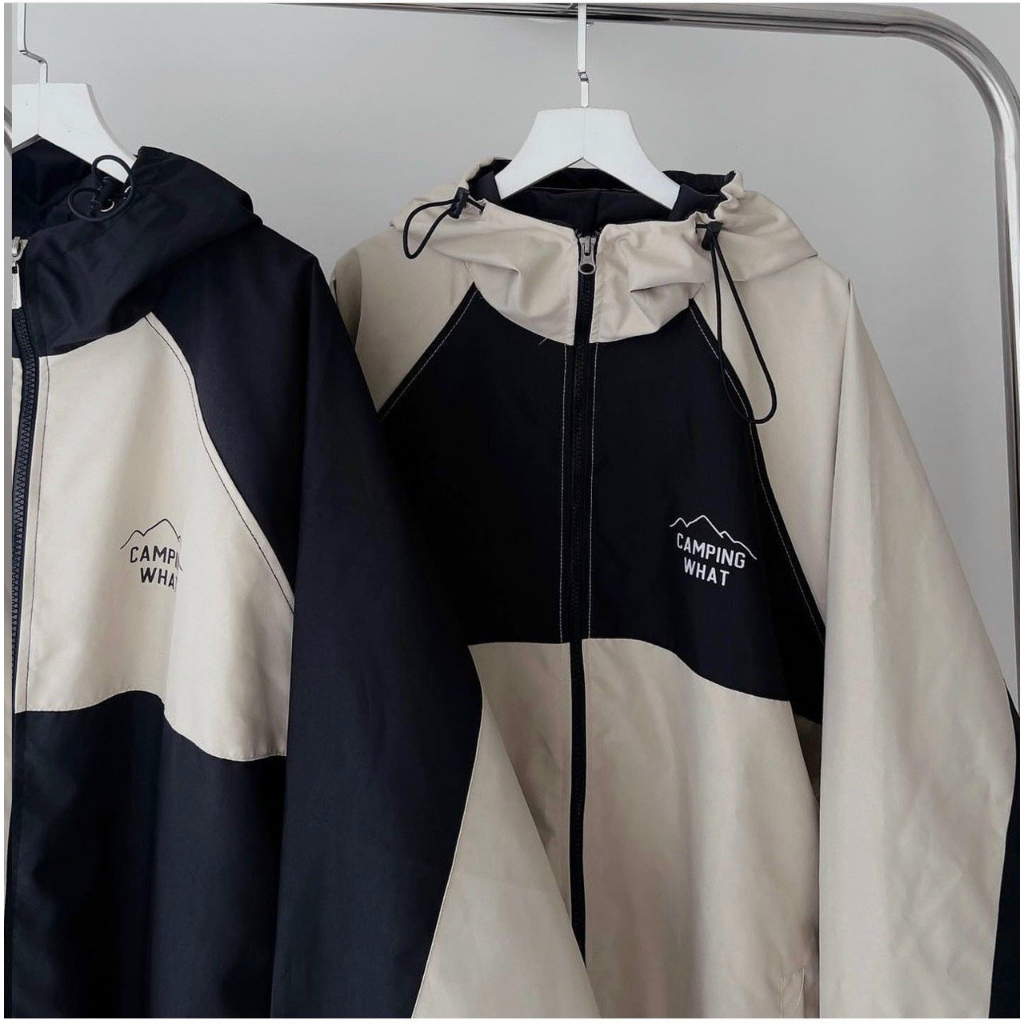 Áo Khoác Dù 2 lớp Nam Nữ Phối Màu Lo Go CAMPINH WHAT Phối Nón có Dây Rút