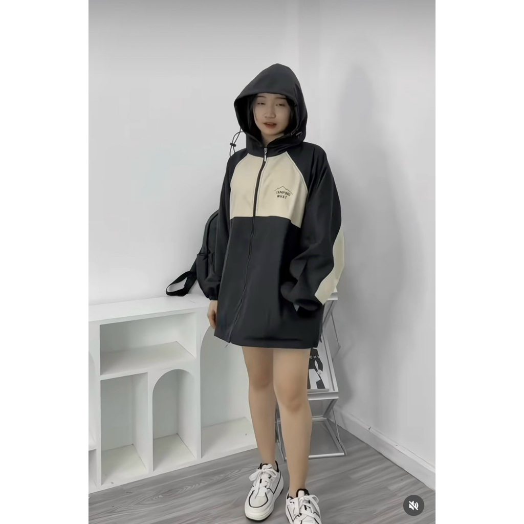 Áo Khoác Dù 2 lớp Nam Nữ Phối Màu Lo Go CAMPINH WHAT Phối Nón có Dây Rút