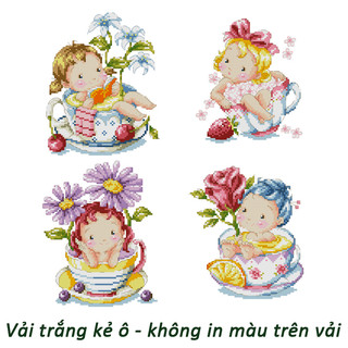 Tranh thêu chữ thập không in màu trên vải - mẫu soda em bé trong ly 19 x 23 cm