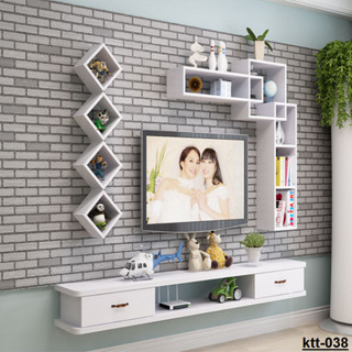 Bộ kệ tivi treo tường KTT-038 cho phòng khách, phòng ngủ ,kệ decor.Gỗ MDF lõi xanh chống ẩm nhập khẩu Thái Lan