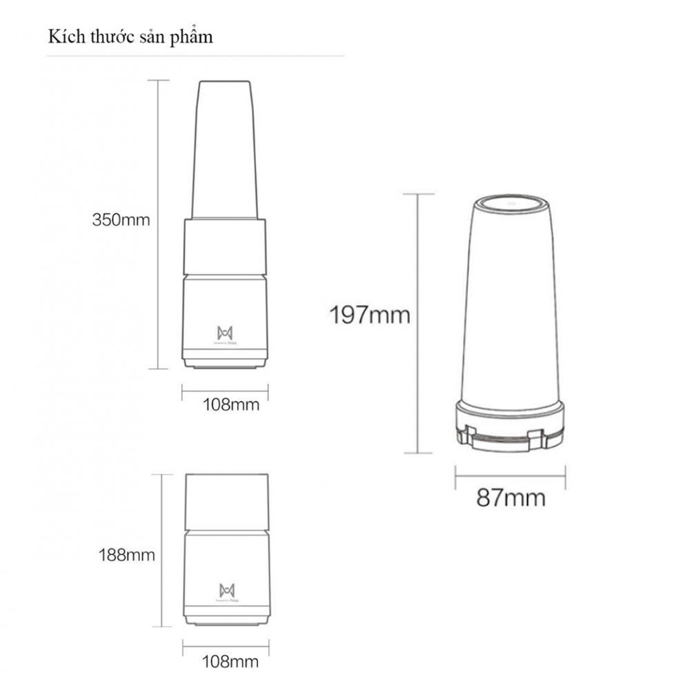 Máy xay cầm tay Xiaomi Mijia Pinlo 500ml 350W màu trắng say sinh tố sữa hạt tỏi ớt trái cây đa năng mini