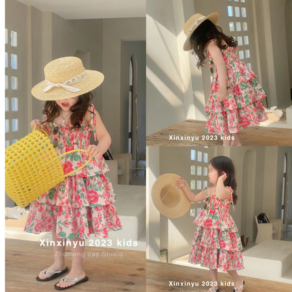 Váy bé gái QCCC loại 1, váy hoa 2 dây đi biển bé gái, váy 2 dây kẻ caro mềm mát, váy bé gái tiểu thư