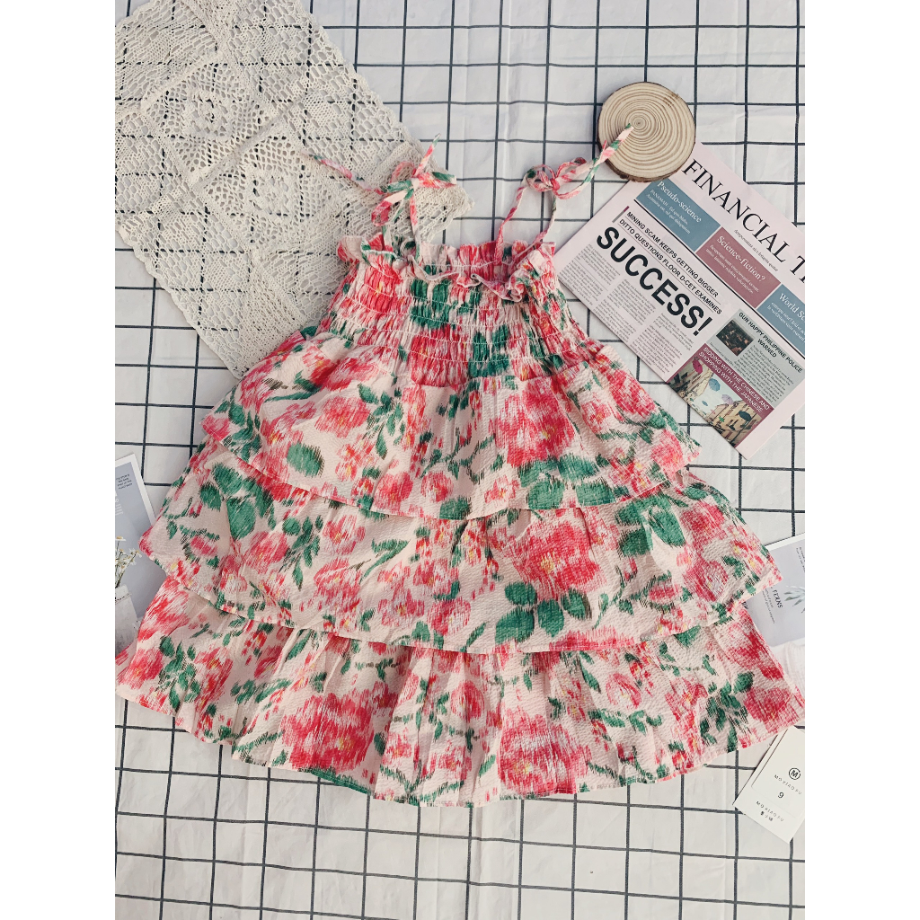 Váy bé gái QCCC loại 1, váy hoa 2 dây đi biển bé gái, váy 2 dây kẻ caro mềm mát, váy bé gái tiểu thư