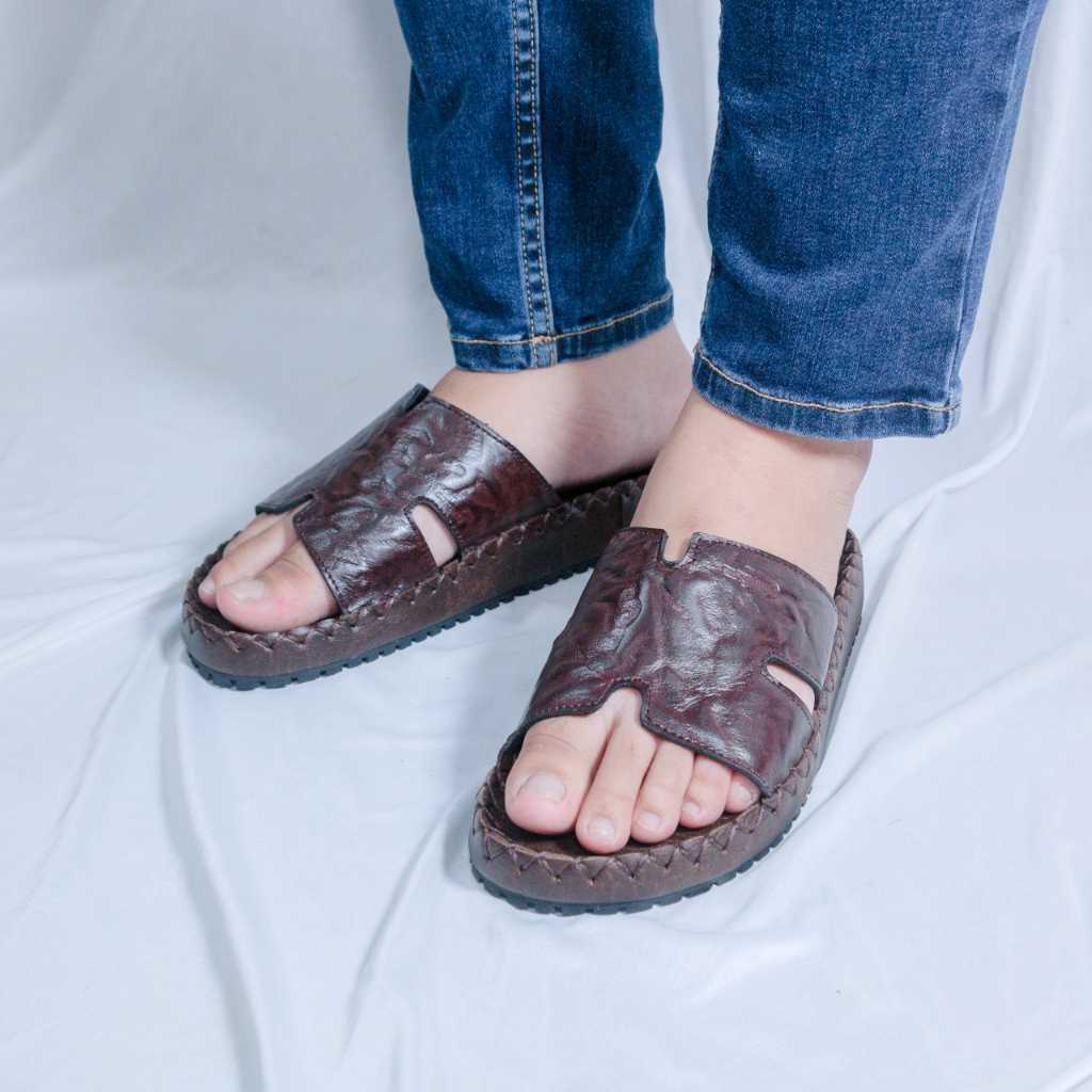 Dép Chữ H Nam Da Bò Thật Size 38-43 Trẻ Trung, Cá Tính, Đế Cao 3cm MS 52