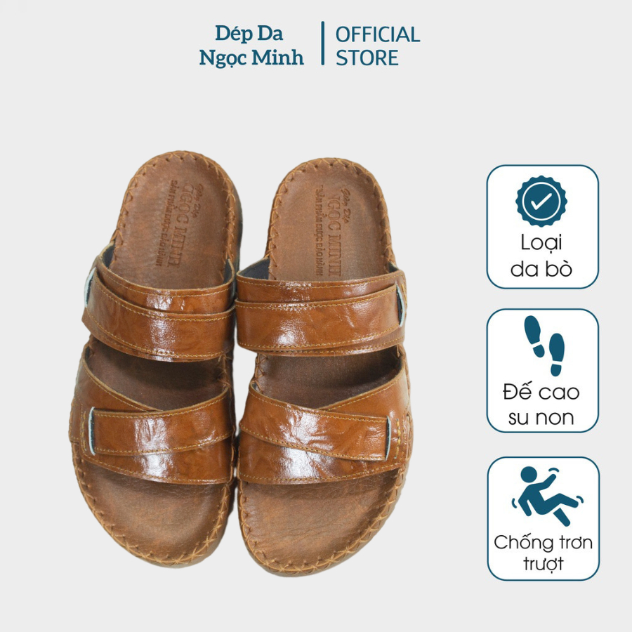 Dép Da Nam, Dép Nam Quai Chéo Da Bò Cao Cấp - Đế Cao Su Non, Màu Đen, Bò Sáng ,Nâu ,Đen MS 53