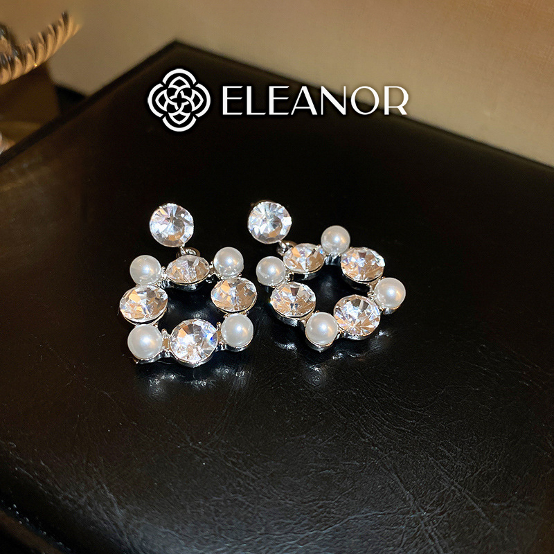 Bông tai nữ chuôi bạc 925 Eleanor Accessories hình vuông đính đá phụ kiện trang sức 5651