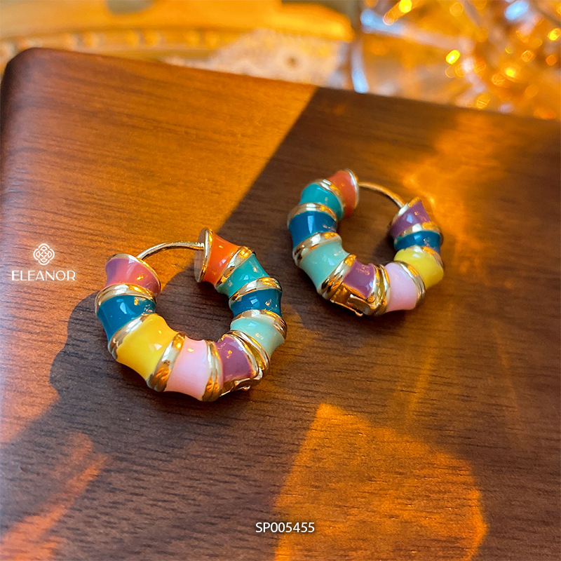 Bông tai nữ chuôi bạc 925 Eleanor Accessories vòng tròn nhiều màu phụ kiện trang sức 5455