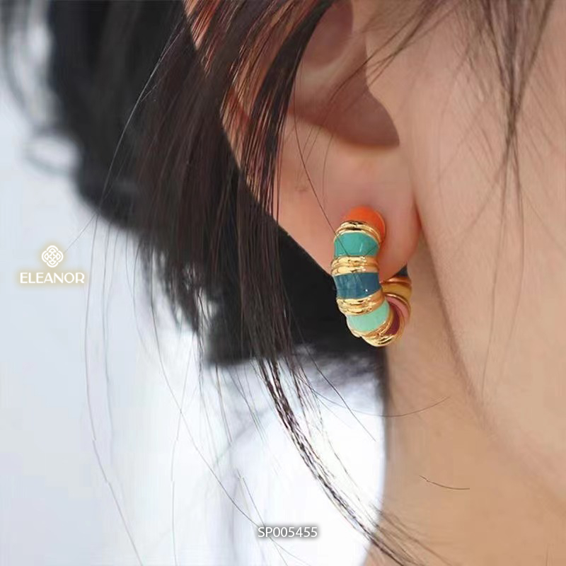 Bông tai nữ chuôi bạc 925 Eleanor Accessories vòng tròn nhiều màu phụ kiện trang sức 5455