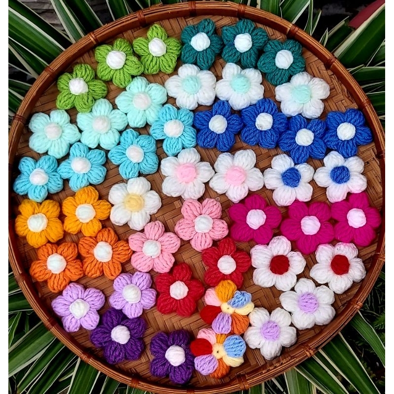 Hoa len 5 cánh thủ công siêu xinh, 4cm, có màu theo yêu cầu