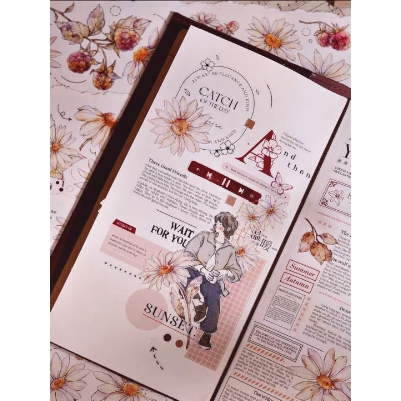 𝓚𝓻𝓲𝓼𝓷𝓪.𝓻𝓸𝓸𝓶 ♡ XBJ studio- Chu kì 150cm cuộn băng dán hình hoa cúc trang trí sổ