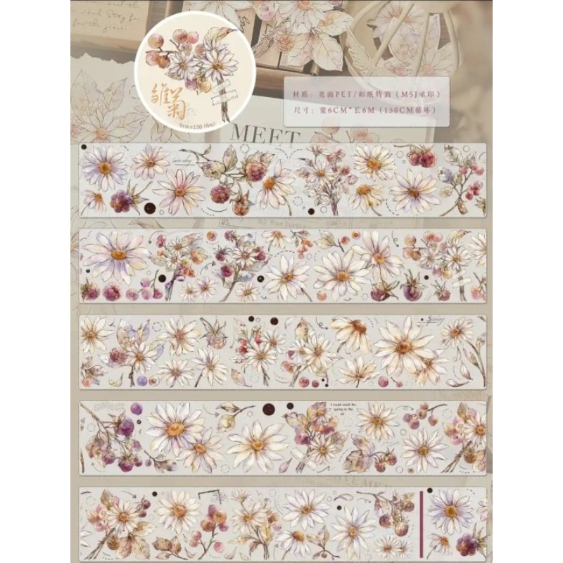 𝓚𝓻𝓲𝓼𝓷𝓪.𝓻𝓸𝓸𝓶 ♡ XBJ studio- Chu kì 150cm cuộn băng dán hình hoa cúc trang trí sổ