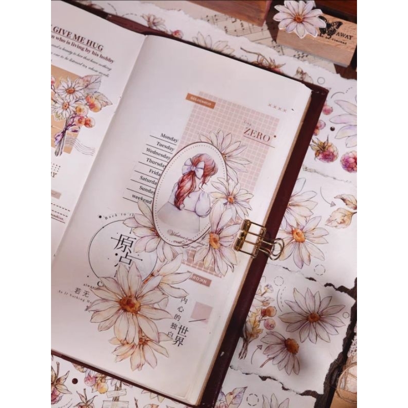 𝓚𝓻𝓲𝓼𝓷𝓪.𝓻𝓸𝓸𝓶 ♡ XBJ studio- Chu kì 150cm cuộn băng dán hình hoa cúc trang trí sổ