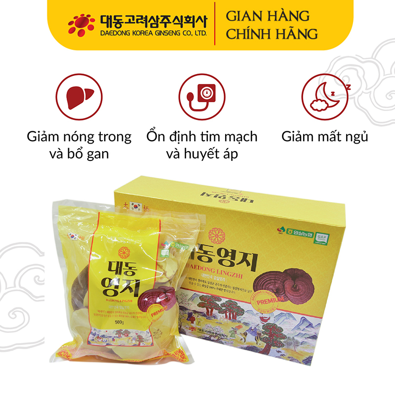 Nấm Linh Chi DAEDONG GINSENG Hàn Quốc 1kg Dạng Hộp 2 Túi x 0.5kg