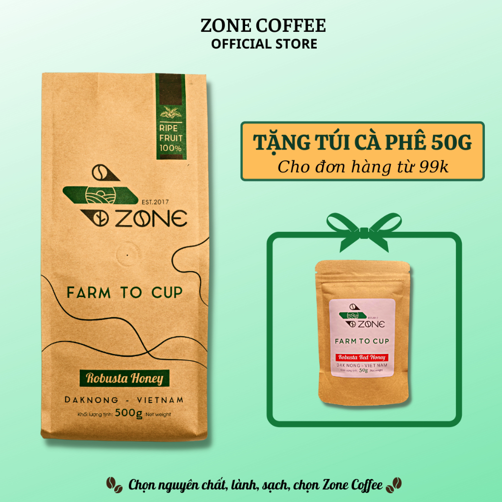 Cà phê nguyên chất Robusta Honey rang mộc, cafe pha phin cà phê hạt pha máy từ Zone Coffee