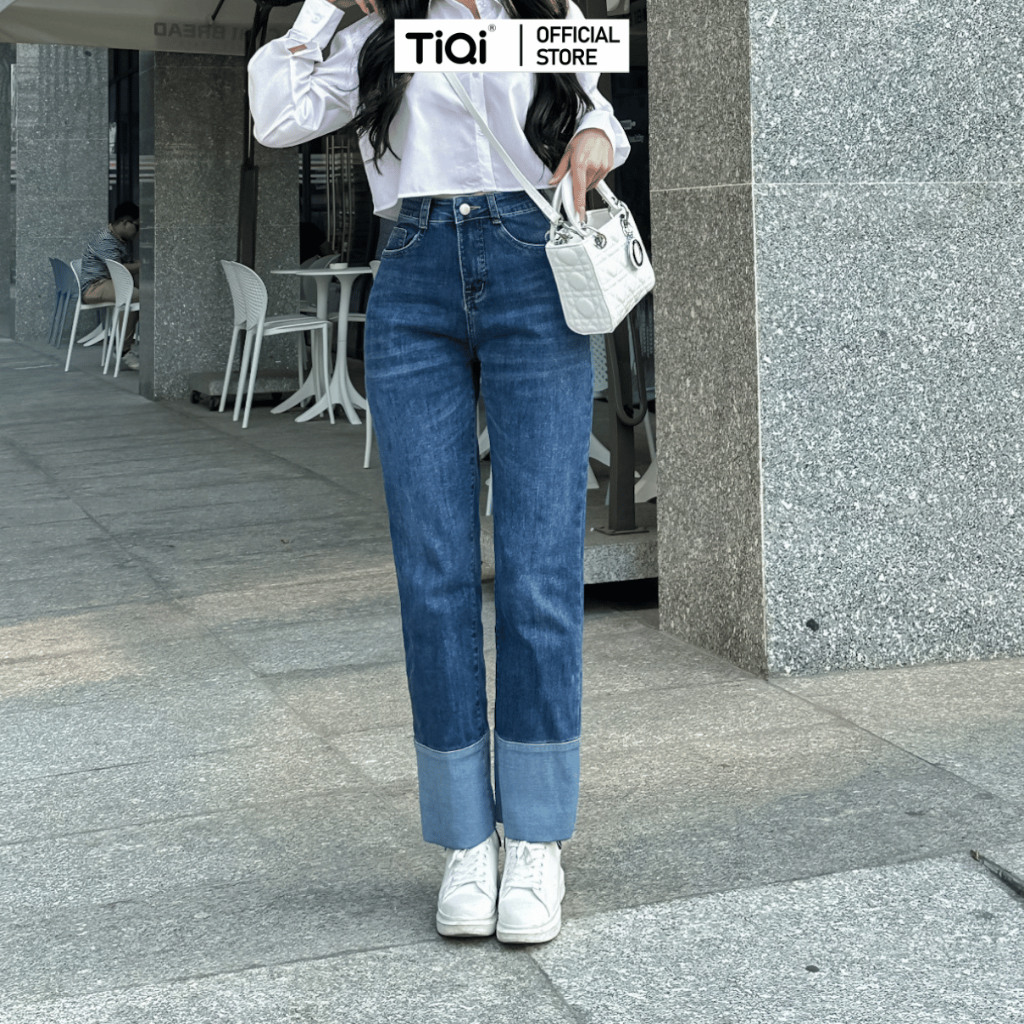 Quần Jean Ống Đứng Nữ Gấp Lai Lưng Cao Co Giãn TiQi Jeans G1-525