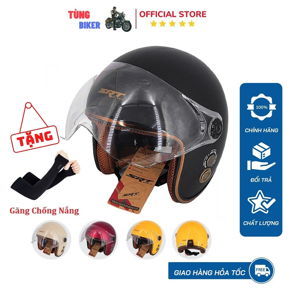 Mũ Bảo Hiểm 3/4 Kính Lửng SRT - Tặng Găng Tay Chống Nắng