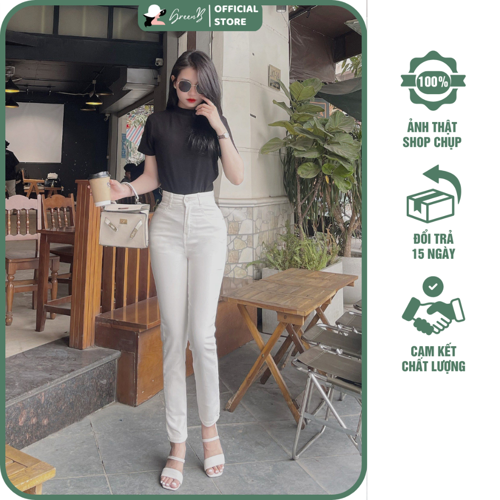 Quần jean trắng GreenB Cạp Cao Skinny Co Giãn Phù Hợp Đi Làm Đi Chơi Rất Cá Tính #8160