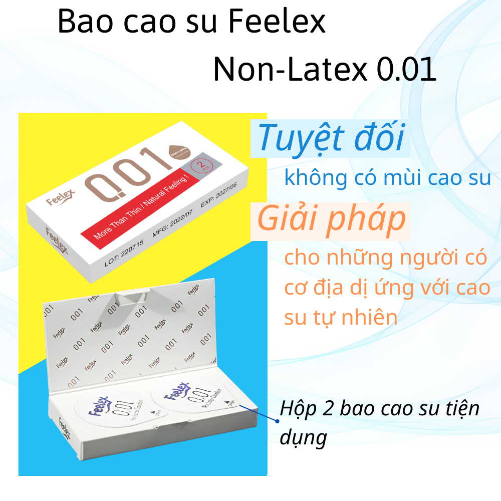 Bao cao su Non-Latex Feelex 001, siêu mỏng chuẩn 0.01mm