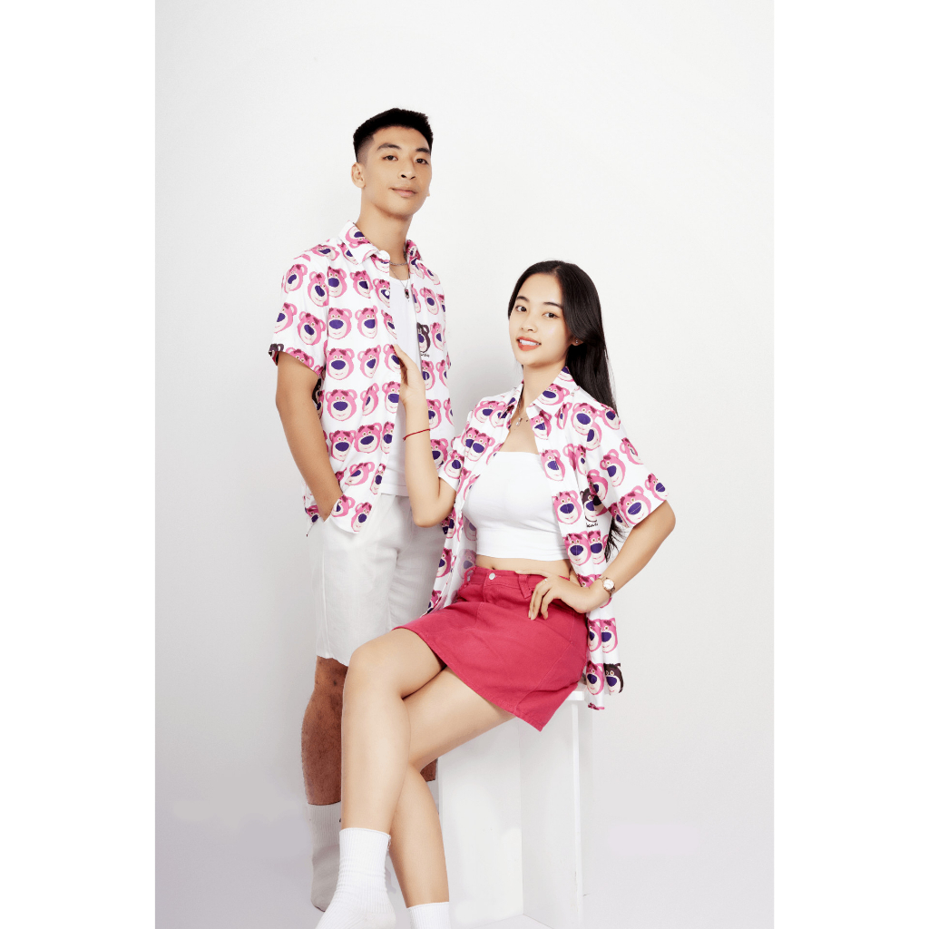 Áo đi biển nhóm gia đình loại áo du lịch cho gia đình hội nhóm có size trẻ em họa tiết Gấu dâu A3D32