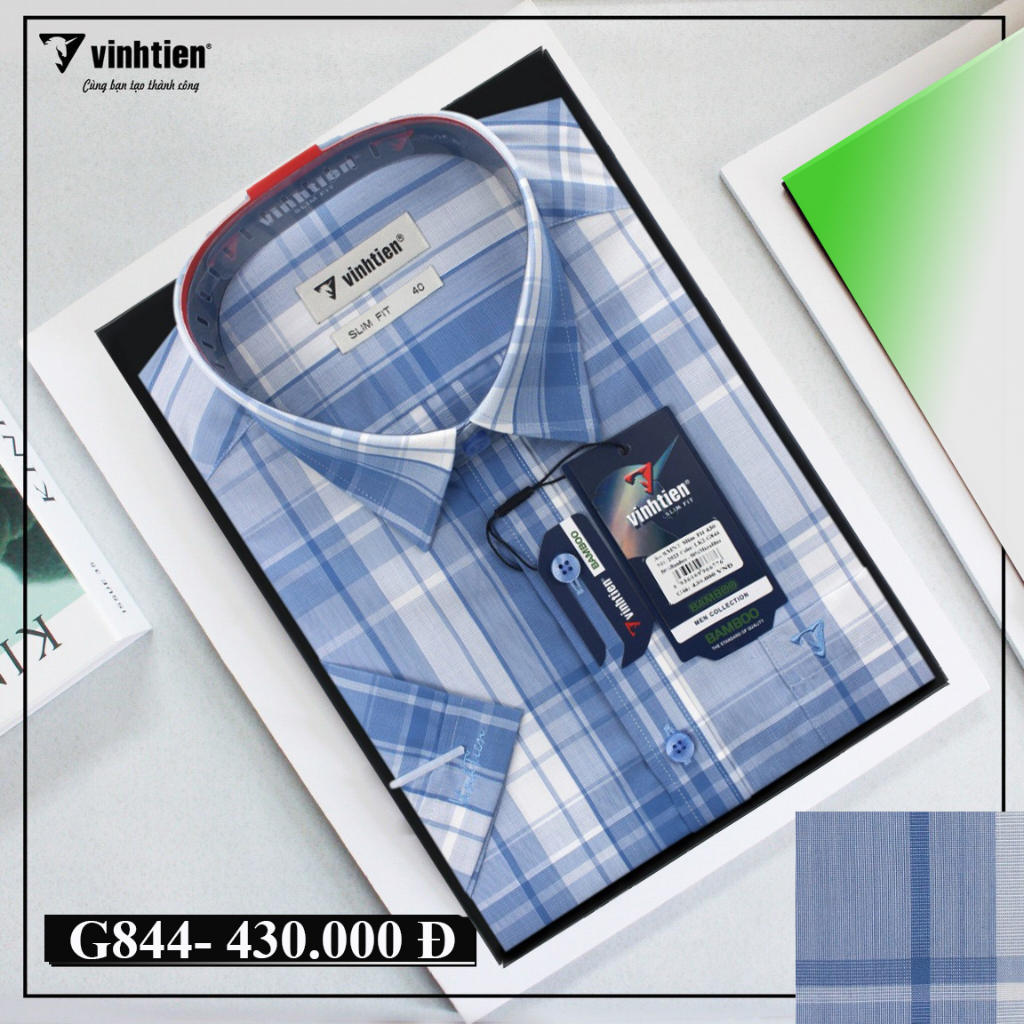 Áo Sơ Mi Tay Ngắn Bamboo Dáng SlimFit- Vạt Bầu Vĩnh Tiến G844