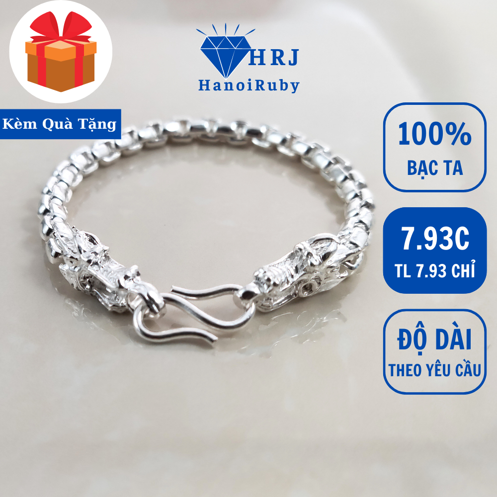 Lắc tay nam Hanoi Ruby khóa đầu RỒNG TL 7.93 chỉ bạc ta cao cấp 925 sáng đẹp, mạnh mẽ và cá tính, vòng tay nam bạc 925