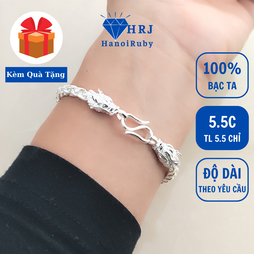 Lắc tay bạc nam Hanoi Ruby hình Rồng DRAGON TL 5.5 chỉ bạc ta cao cấp S925 dây tròn cá tính, vòng tay bạc nam Hanoi Ruby