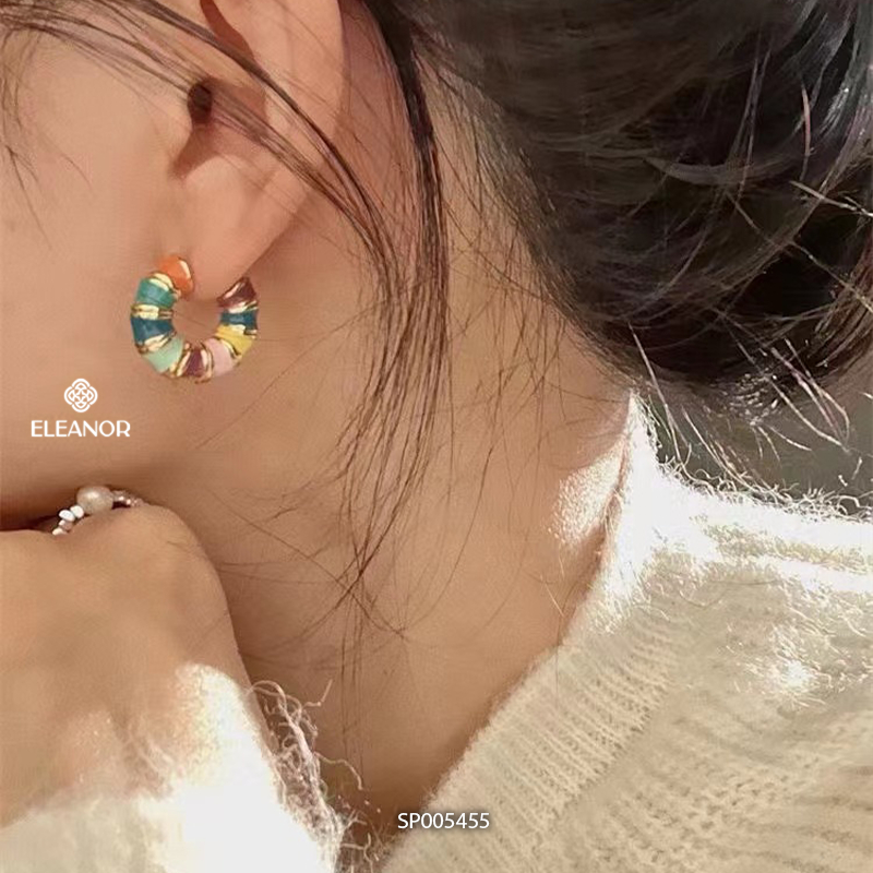 Bông tai nữ chuôi bạc 925 Eleanor Accessories vòng tròn nhiều màu phụ kiện trang sức 5455
