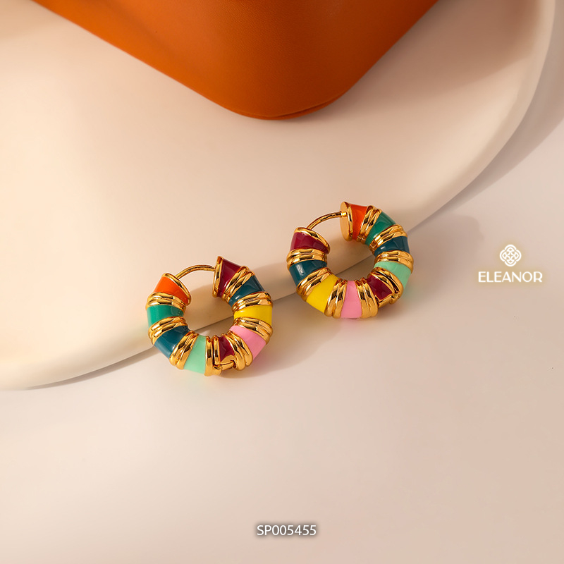 Bông tai nữ chuôi bạc 925 Eleanor Accessories vòng tròn nhiều màu phụ kiện trang sức 5455