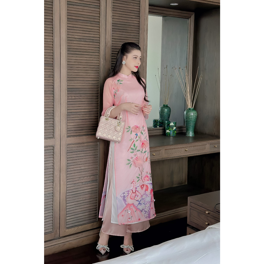 Áo dài cách tân đính kết chất liệu tơ organza cao cấp - Áo dài TC - AD14