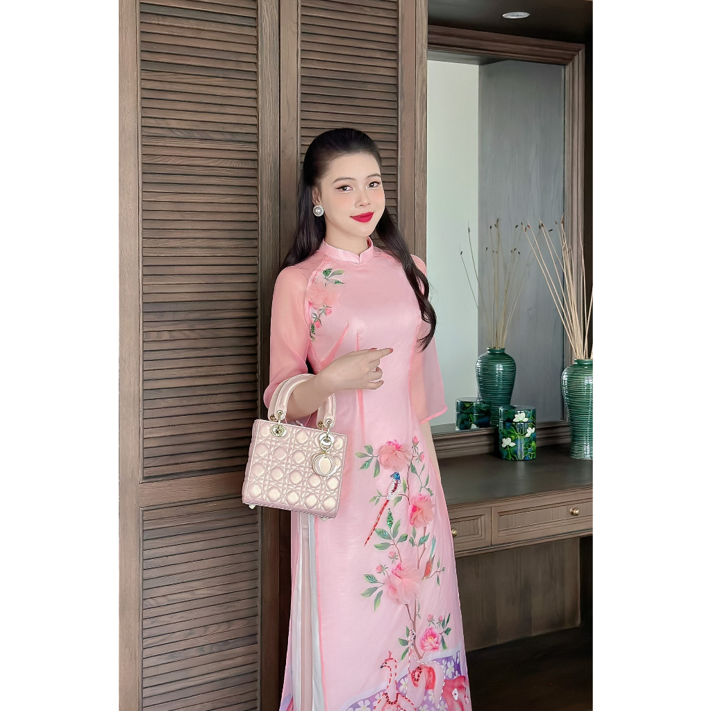 Áo dài cách tân đính kết chất liệu tơ organza cao cấp - Áo dài TC - AD14