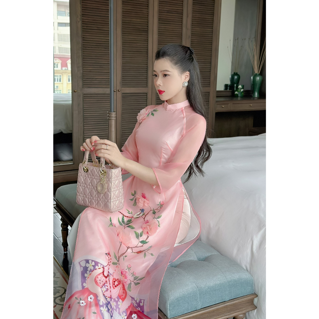 Áo dài cách tân đính kết chất liệu tơ organza cao cấp - Áo dài TC - AD14