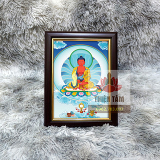 Tranh Phật A Di Đà 19,5x25,5cm để bàn chất liệu vải phủ bóng + khung composite xịn xò