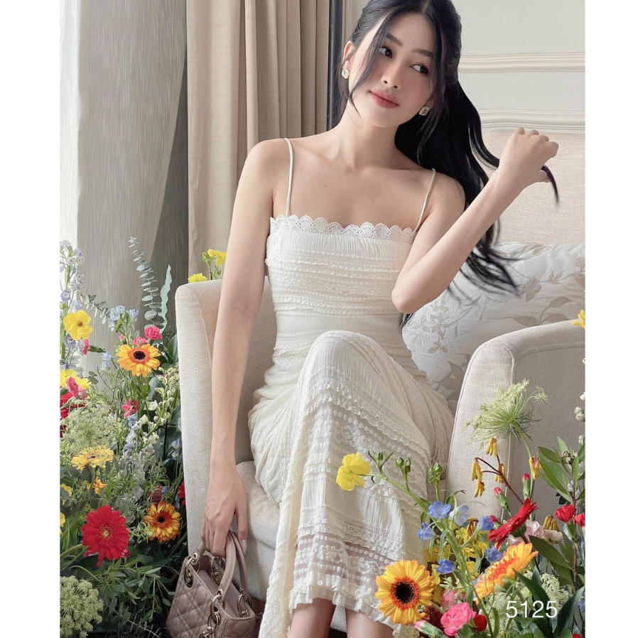 Đầm váy 2 dây dáng dài nữ tính gợi cảm thời trang thiết kế cao cấp đi dự tiệc cưới sự kiện dạ hội màu đen, trắng LEVAN