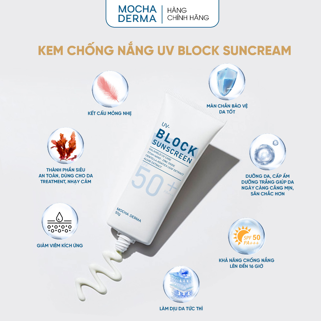 Kem chống nắng BlockSunscreeen Mocha Derma 50g