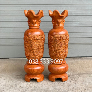Cặp lục bình mẫu trạm khắc cửu long chất liệu gỗ hương nguyên khối
