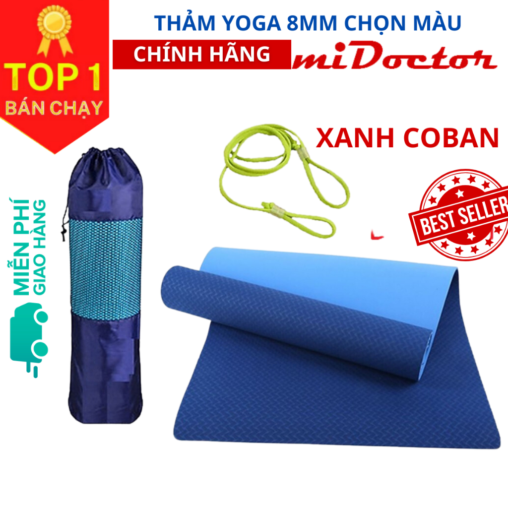[Thế hệ mới] Thảm tập yoga chính hãng miDoctor 6mm - 8mm chất liệu TPE - màu xanh coban - chống trượt, đàn hồi cao