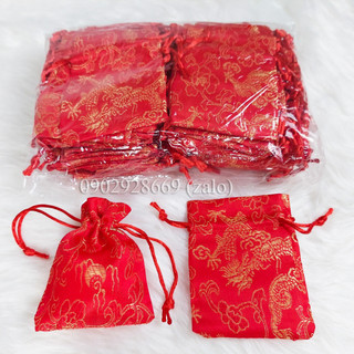Combo 100 túi gấm hoa văn hình rồng, có dây rút, size 7x9cm