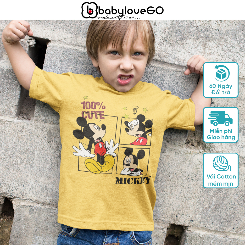 Áo thun ngắn tay cho bé in hình hoạt hình MICKEY CUTE áo phông cho bé BabyloveGO DN007
