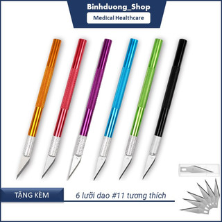 Dao khắc gỗ, cắt decal, giấy thủ công điêu khắc | cán kim loại đúc kèm 6  lưỡi dao nhọn