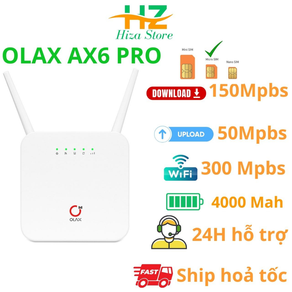 Bộ phát wifi 4G Olax Ax6 pro, cục phát wifi từ sim 4G, thiết bị phát wifi từ sim 4G tốc độ cao 300mpbs