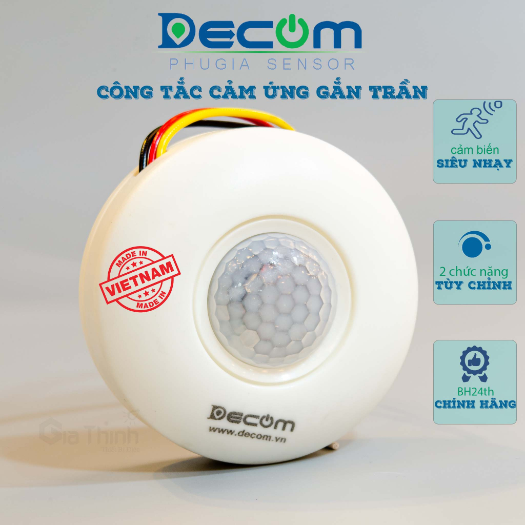 Công tắc cảm ứng chuyển động gắn trần DECOM DC168A tự động mở đèn khi có người góc quét rộng 360 độ công suất 800W