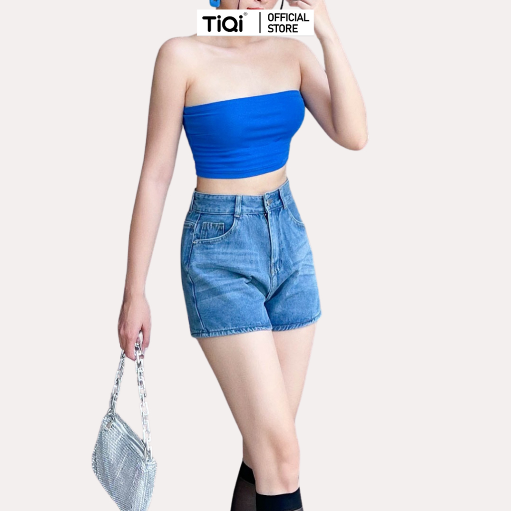 Quần short jean nữ lai cuốn cạp cao TiQi Jeans S1-484