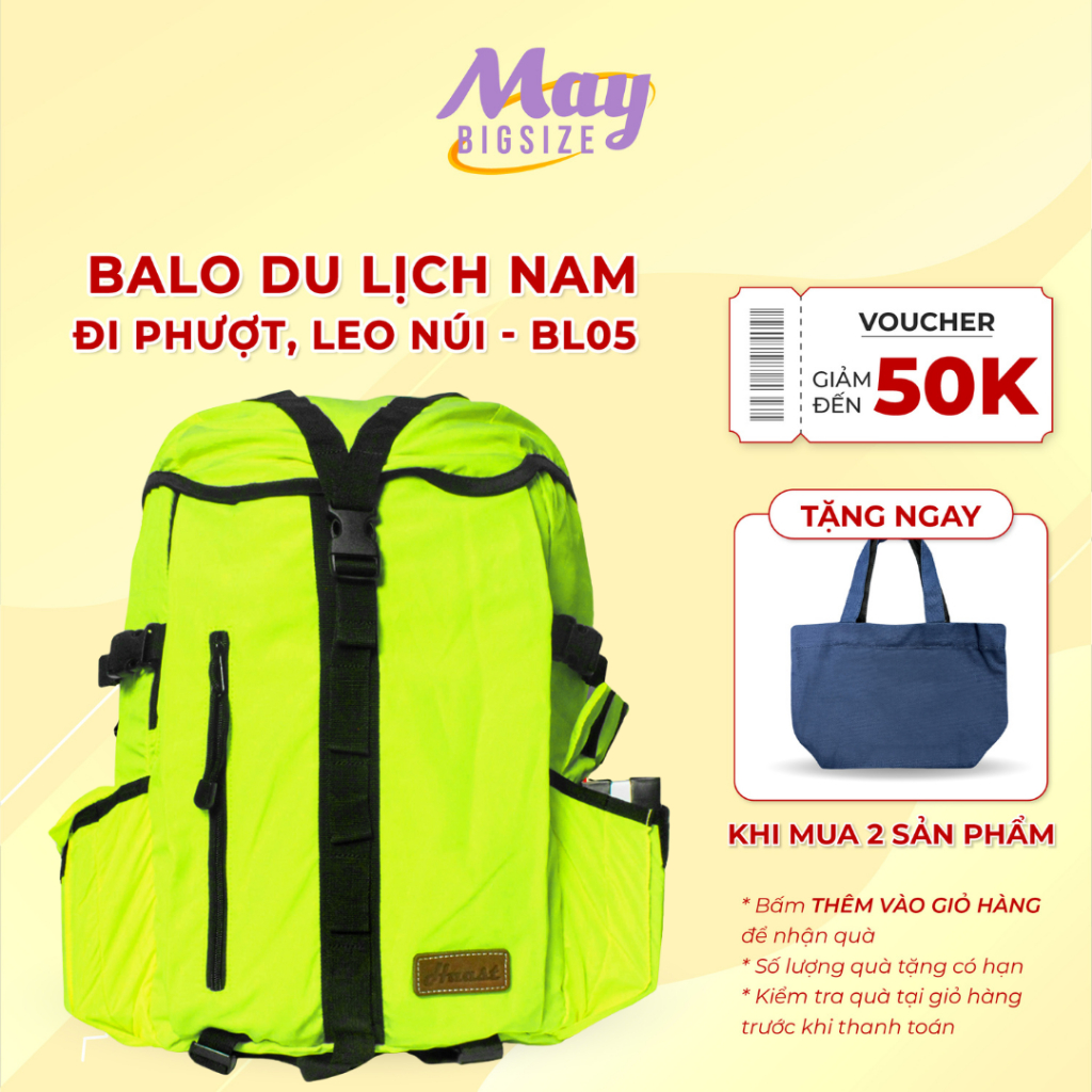 Balo du lịch nam đi phượt, đi leo núi siêu nhẹ, chống thấm nước với sức chứa lớn BL05 - Maybigsize