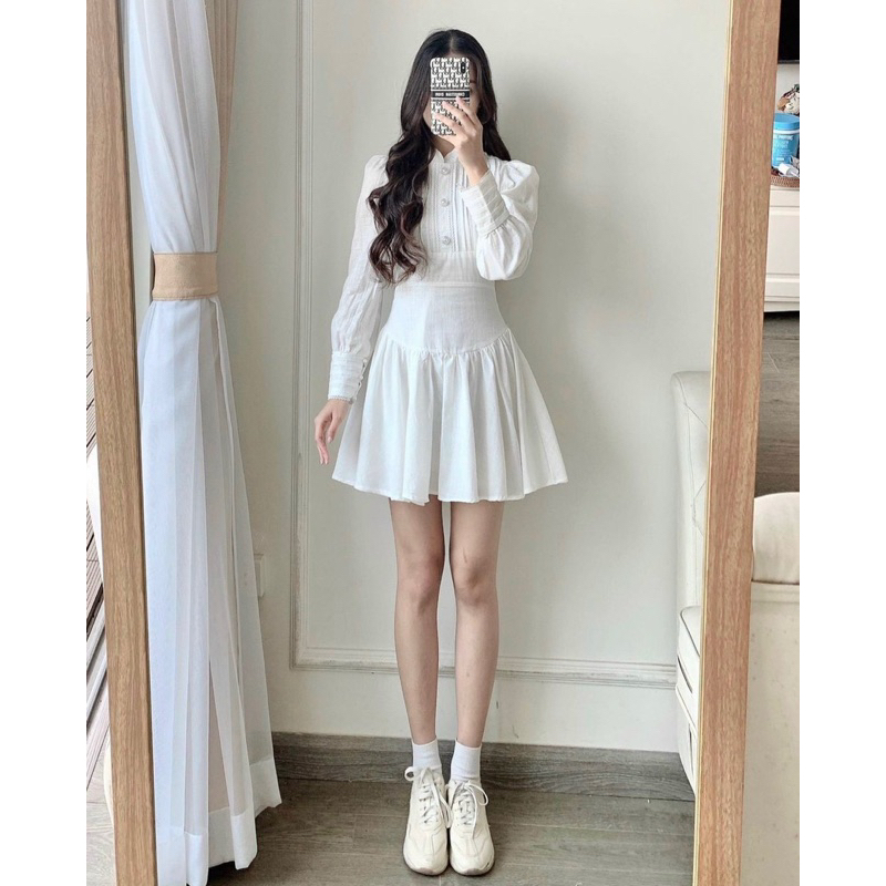 Đầm tay phồng xoè chiết eo [ Kèm ảnh thật trải sàn ]