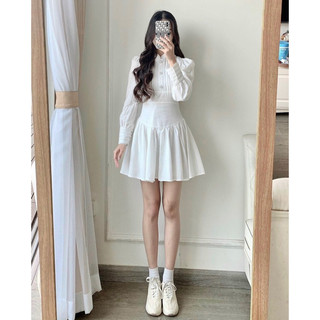 Đầm tay phồng xoè chiết eo