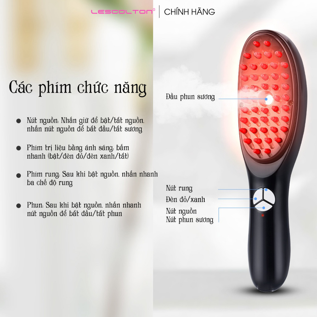 Lược điện chải tóc massage đầu Lescolton phun sương ion đỏ và xanh 3 tốc độ giúp chải thẳng lưu thông máu giảm rụng tóc