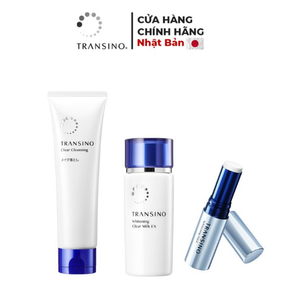 Combo 3 Sạch Sâu Dưỡng Trắng Da TRANSINO Clear Cleaning - Whitening Clear Milk - Whitening Stick