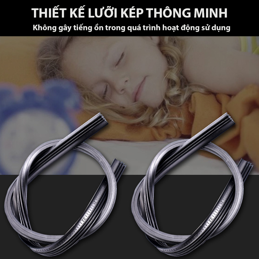 Gạt mưa LƯỠI KÉP silicon cao cấp, thanh gạt kính nước mưa oto xe hơi 2 lưỡi khung mềm đa năng gat mua luoikep