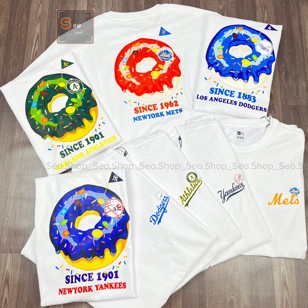 Áo Phông – Áo thun New Era x MLB Chính hãng Home Cheering Donut Màu Trắng với 4 mẫu họa tiết bánh donut